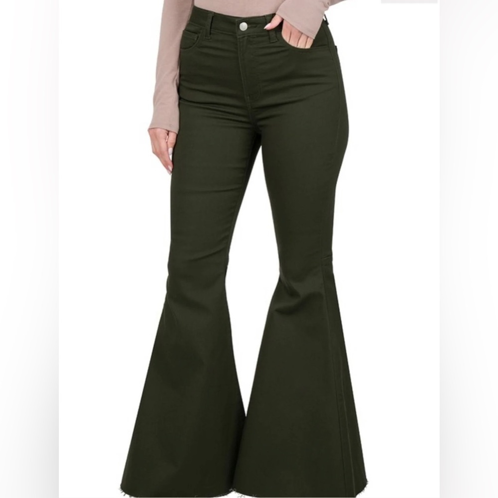 Zenana Dark Olive Flare Jeans